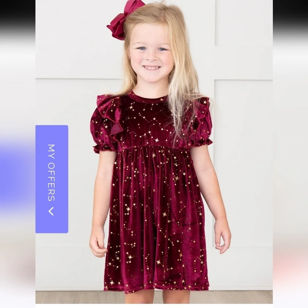 Marie Nicole Burgundy Velvet Dress with Gold Accents